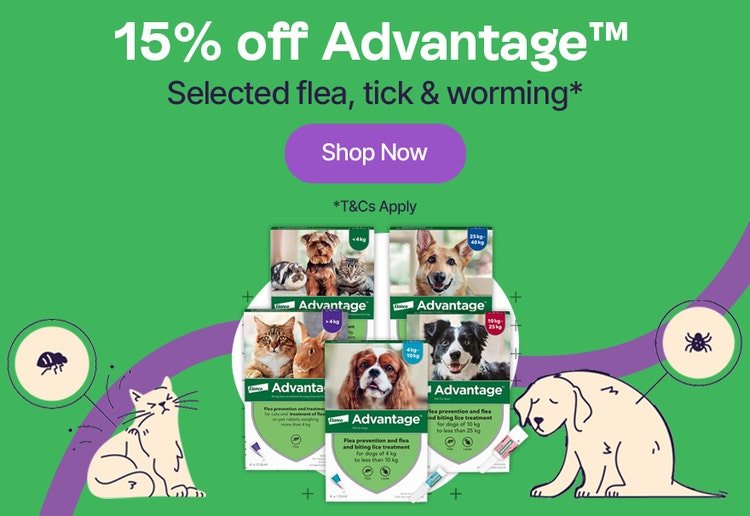 15% off Advantage Selected flea, tick &amp; worming*