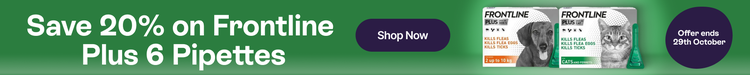 Save 20% on Frontline Plus 6 Pipettes - Shop Now - Offer ends 29th October
