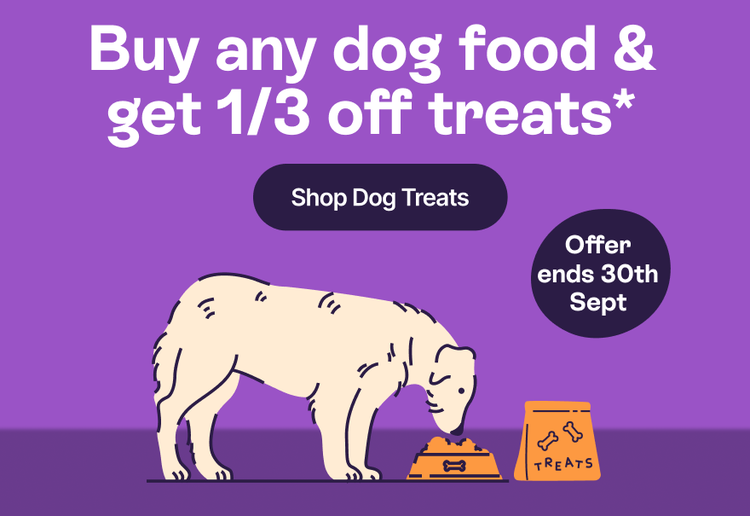 Buy any dog food &amp; get 1/3 off treats* Shop Dog Treats