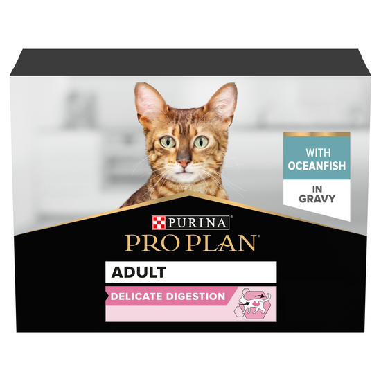 PURINA PRO PLAN Adult Delicate Digestion Wet Cat Food with Ocean Fish in Gravy 85g Pouches 10517