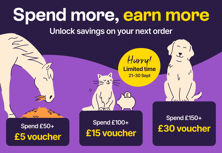 Spend more earn more - Spend £50+ £5 voucher. Spend £100+ £15 voucher. Spend £150+ £30 voucher